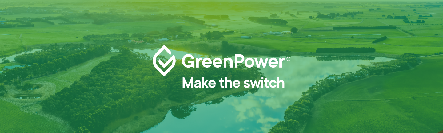 Green fields with overlay text of Green Power logo