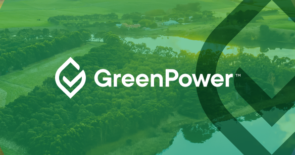 Green fields with overlay text of Green Power logo