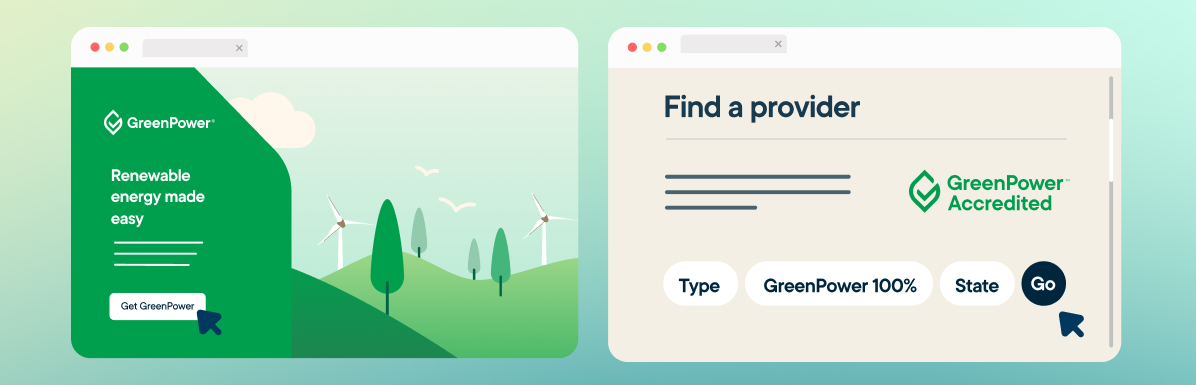 Two website mock ups side by side for Green Power